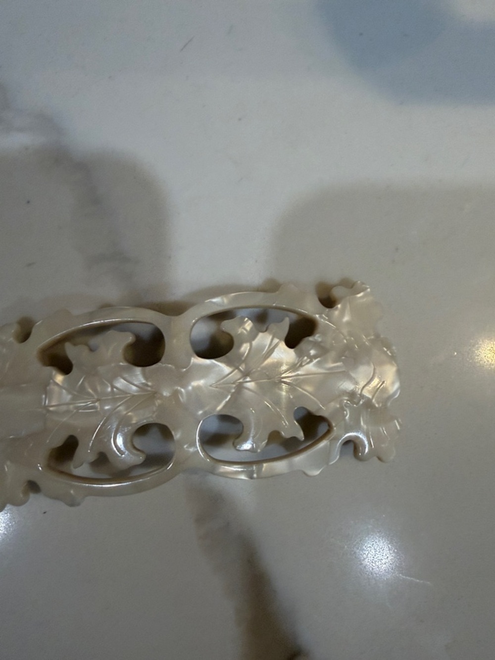 Carved Floral Resin Hair Barrette in Pearl White - Picture 3 of 6